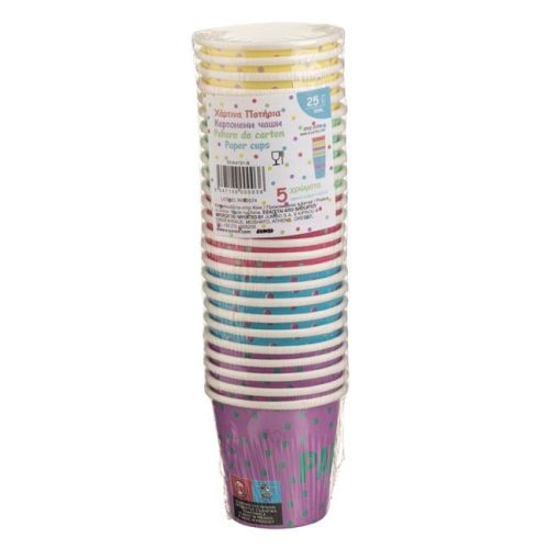 Színes „Party” papírpohár készlet, 80ml - 25 db
