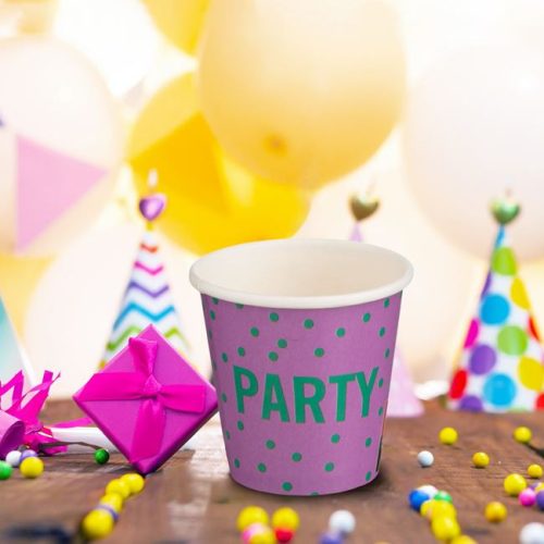 Színes „Party” papírpohár készlet, 80ml - 25 db