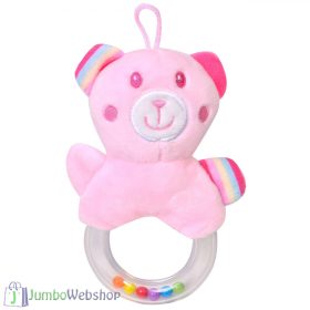 Plüss mackó csörgő játék, rózsaszín, 16 cm