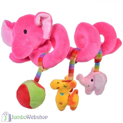 Fukszia Elefántos Spirál Játék Kiságyra, 27 cm