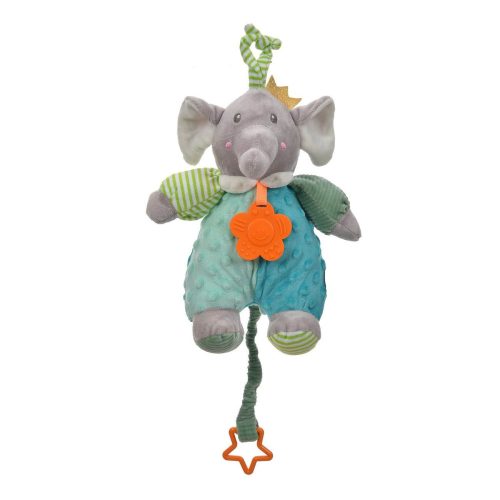 Felhúzható zenélő babajáték - színes fülű elefánt 27cm