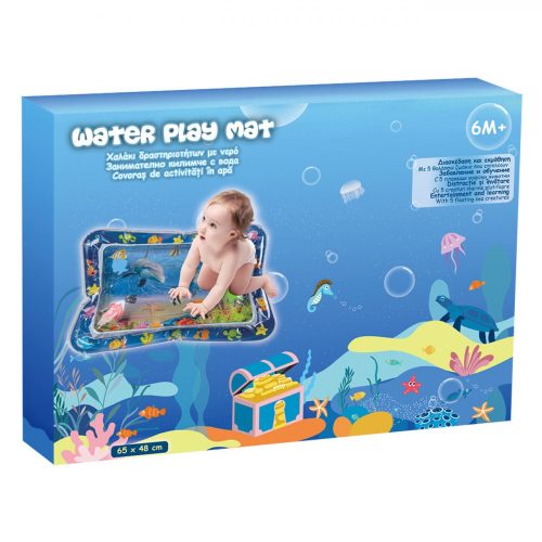 Felfújható vizes játszószőnyeg babáknak, 5 lebegő tengeri állatkával, 65x48 cm