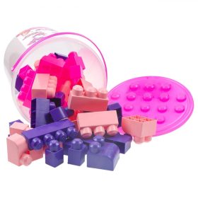 Nagy Építőkockák Fuxia Színű Vödörben - 48 darabos