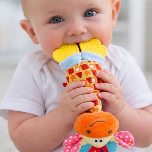 Zsiráfos textil csörgő rágókával, 10x5x20 cm