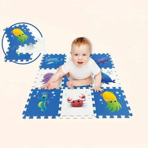 Állatfigurás Puha Habszivacs Puzzle Szőnyeg Gyerekeknek 32x32 cm (9 Darabos)