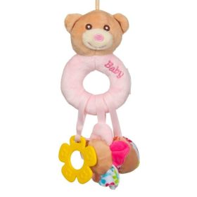 Textil Csörgő Játék Rózsaszín Maci Rágókával 25cm