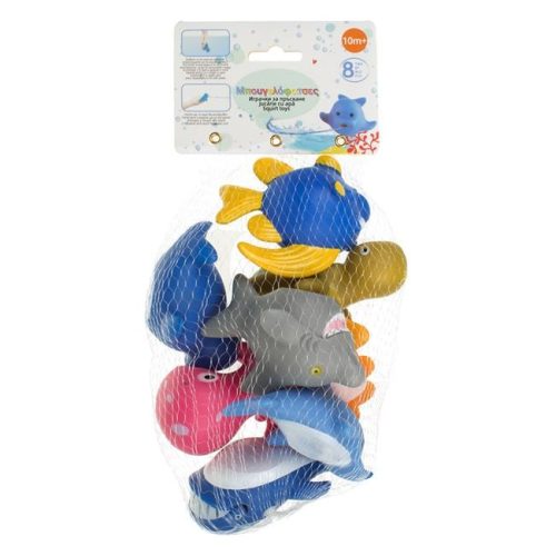 Tengeri Állatos Fürdőjáték Készlet Hálóban - 8 db-os, 9 cm