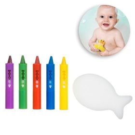   Fürdőjáték Készlet 5db Színes Krétával és Halacskás Szivaccsal - 6 részes