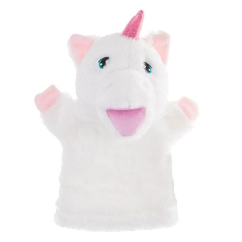 Plüss Egyszarvú Bábjáték Figura, Fehér-Rózsaszín, 30 cm