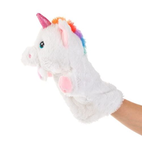 Plüss Egyszarvú Bábjáték Figura, Fehér-Rózsaszín, 30 cm