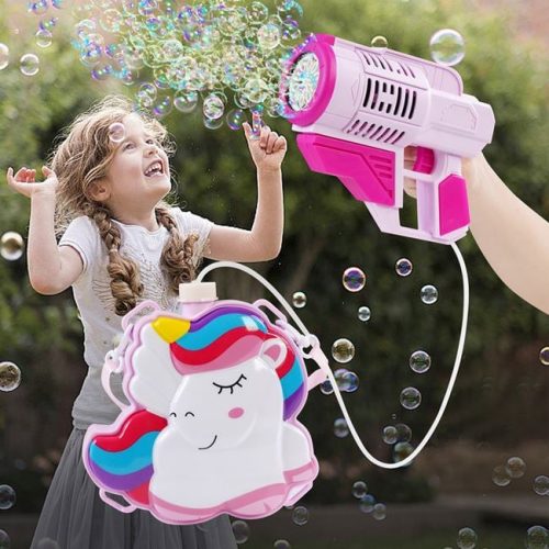 Buborékfújó Géppuska Unicornis Hátizsákkal - Fuxia Rózsaszín