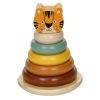 Fa készségfejlesztő piramisépítő játék - Tigris, 5 gyűrűs, 10x14 cm