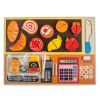 Fából Készült Játékkassza és Élelmiszer Szeletelő Puzzle, 30x22 cm