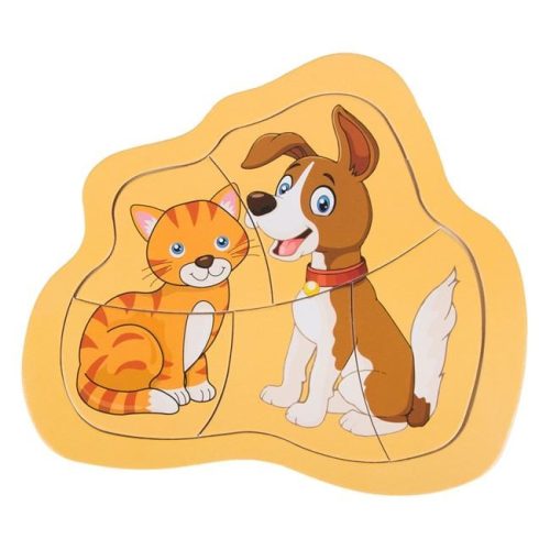 Fából Készült Kutya és Macska Puzzle (5 részes) 15.5x14cm
