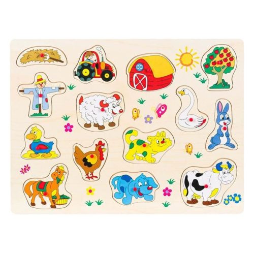 Fából Készült Farm Állatok Berakós Puzzle (14 részes) - 40x30 cm