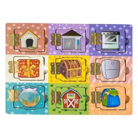   Fa készségfejlesztő puzzle kinyitható ajtókkal és tárgyakkal, 30x22.5cm
