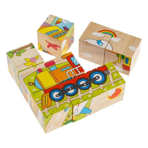 Fából Készült Kocka Puzzle - Járműves (9 darabos)