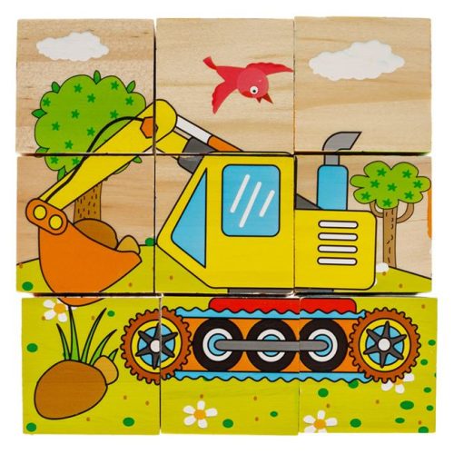 Fából Készült Kocka Puzzle - Járműves (9 darabos)