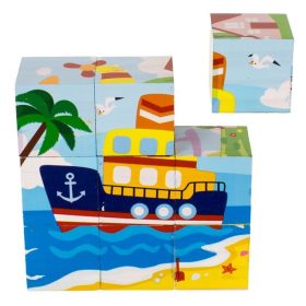   Fából Készült Kocka Puzzle Járművek (9 darabos) 10,3x10,3x3,5 cm