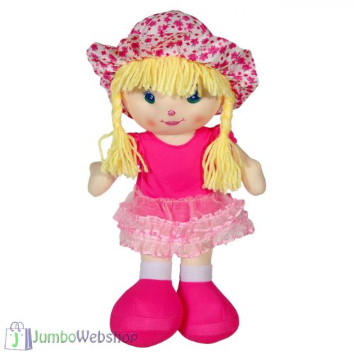Textil baba - rózsaszín, virágos kalappal - 32cm