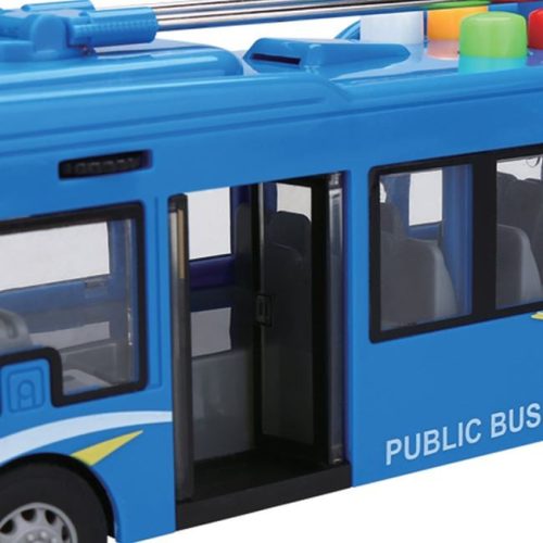 Kék emeletes busz fényekkel és hanggal