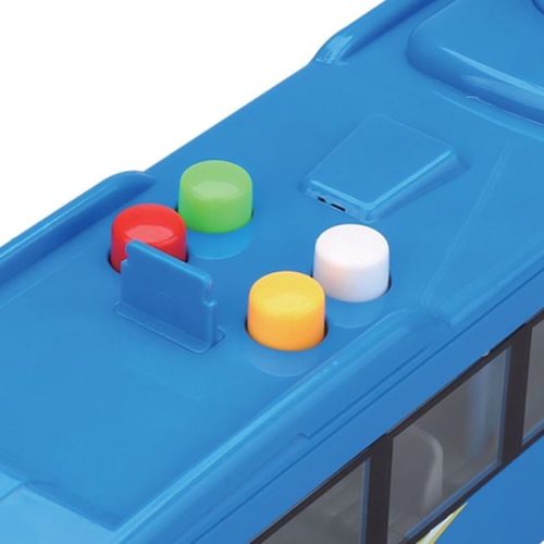 Kék emeletes busz fényekkel és hanggal