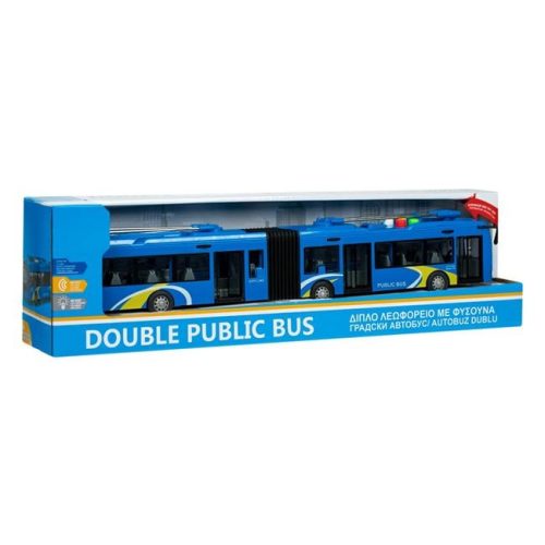 Kék emeletes busz fényekkel és hanggal