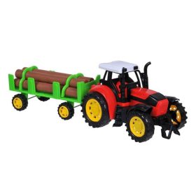   Piros Játék Traktor Utánfutóval és Rönkszállítmánnyal