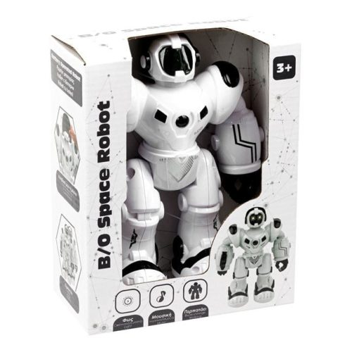Fekete-fehér interaktív robotjáték fénnyel és zenével, 20 cm