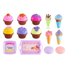   Sütemény és Fagylalt Játékkészlet - Cupcake, Macaron és Tálca