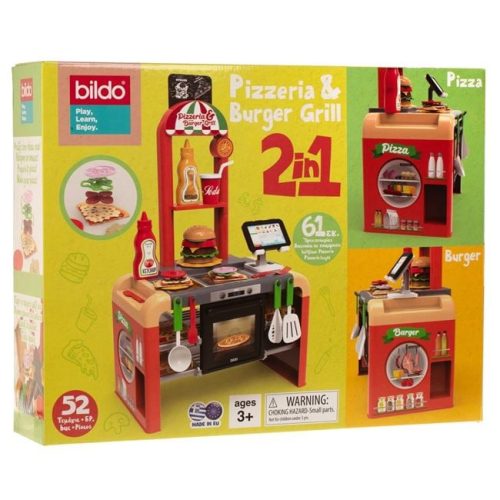 2 az 1-ben Kids Kitchen Pizzéria és Burger House Játékszett - 52 darabos