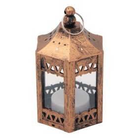 Mini Bronz Dekorfellampion LED Gyertyával 6,5x6,5x11 cm