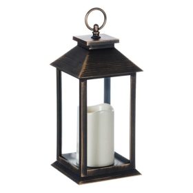   Dekoratív kefe-fröcskölt bronz lámpás LED gyertyával 14x14x30cm