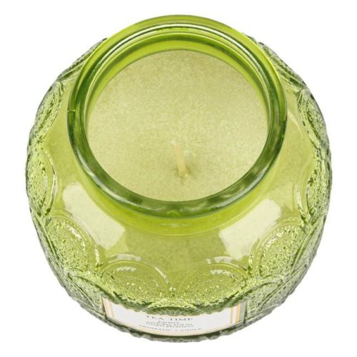 Green Tea „Enjoy each Day” Illatgyertya Kerek Üvegtégelyben, Ezüst Fedéllel, Ø8x9.3cm