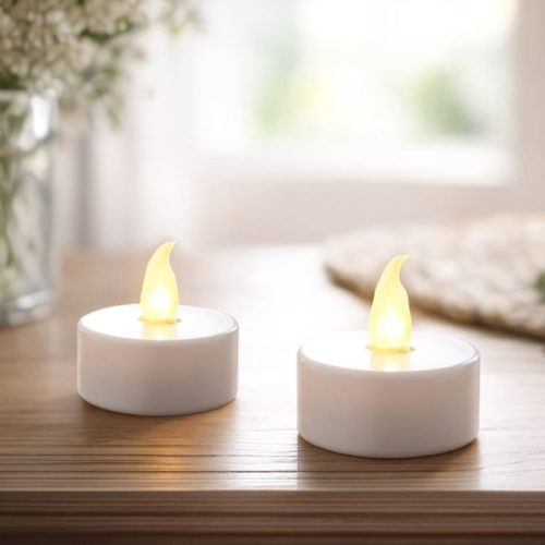 LED-es Teamécses Készlet Elemmel és Fehér Lánggal Ø4x4cm - 2 db