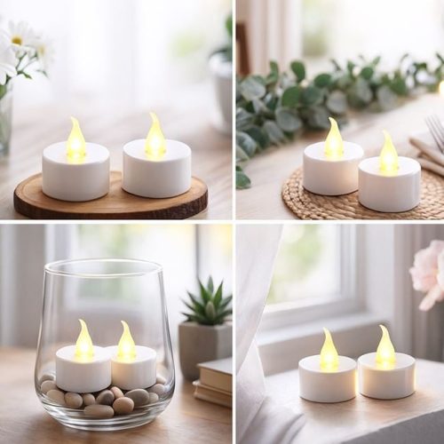 LED-es Teamécses Készlet Elemmel és Fehér Lánggal Ø4x4cm - 2 db