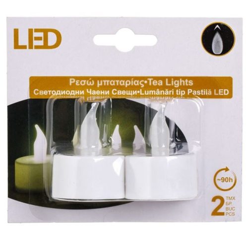 LED-es Teamécses Készlet Elemmel és Fehér Lánggal Ø4x4cm - 2 db