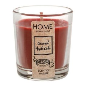   Piros Illatgyertya Üvegben - Karamellás Almás Süti Illattal, Ø5x6.5cm