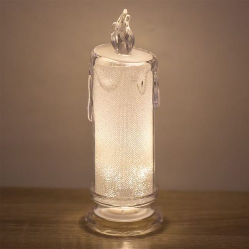 Dekoratív Átlátszó LED Gyertya Frosty Mintával, Meleg Fehér Fény, 6.5x18cm