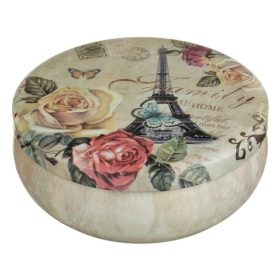   Dekoratív Fehér Illatgyertya Eiffel-torony Mintás Fémdobozban Ø11x4cm