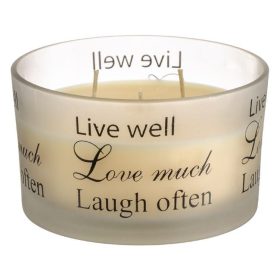   Ecru Illatgyertya Üvegben "Live Well Love Much Laugh Often" Ø7.8x12.8cm