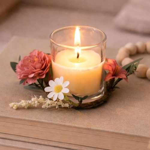 Gyertya szett virágkoszorúval