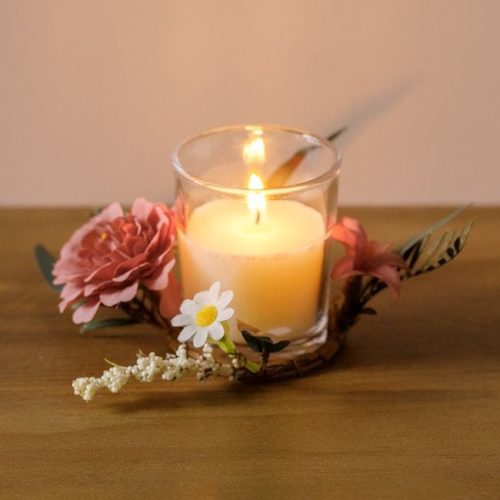 Gyertya szett virágkoszorúval