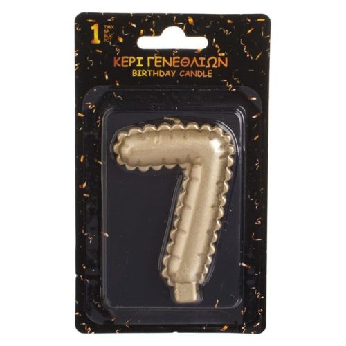 Metálszínű Arany Szülinapi Gyertya - 7-es szám