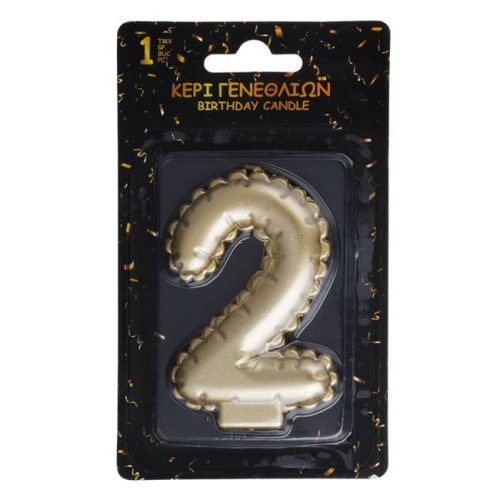Metálsárga Arany Szülinapi Gyertya - 2-es szám