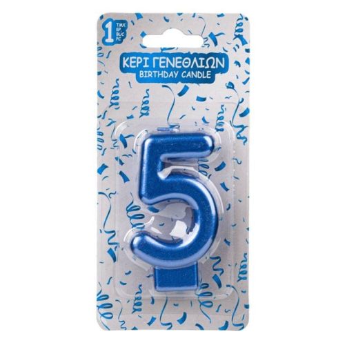 Metálkék Születésnapi Számgyertya - 5-ös szám