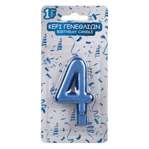 Metálkék Szülinapi Számgyertya - 4-es szám