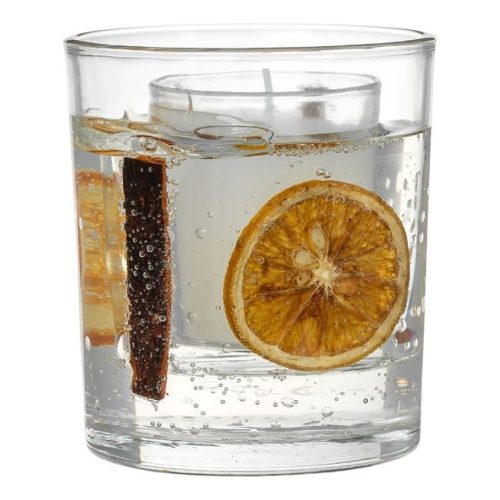 Fehér Gyertya Duplafalú Pohárban Géllel, Narancsszeletekkel és Fahéjrúddal Ø8.5x10cm