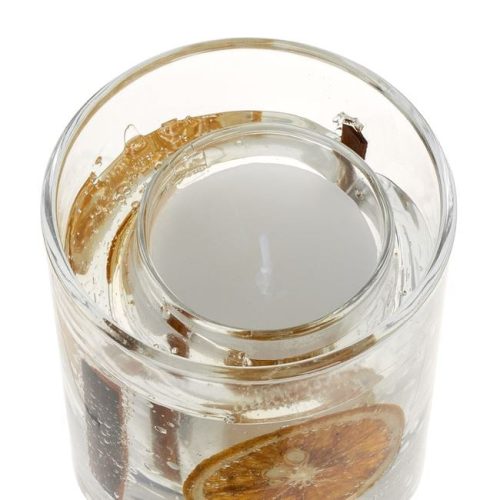 Fehér Gyertya Duplafalú Pohárban Géllel, Narancsszeletekkel és Fahéjrúddal Ø8.5x10cm