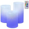 LED gyertya szett távirányítóval, fehér, hullámos peremmel, színes lánggal - 3 db
